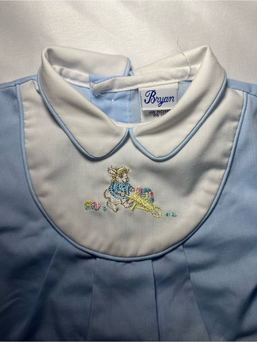Vintage Bryan Baby One Piece 0-3 Months Blue Rabbit Baby Romper Embroidered - Picture 2 of 6